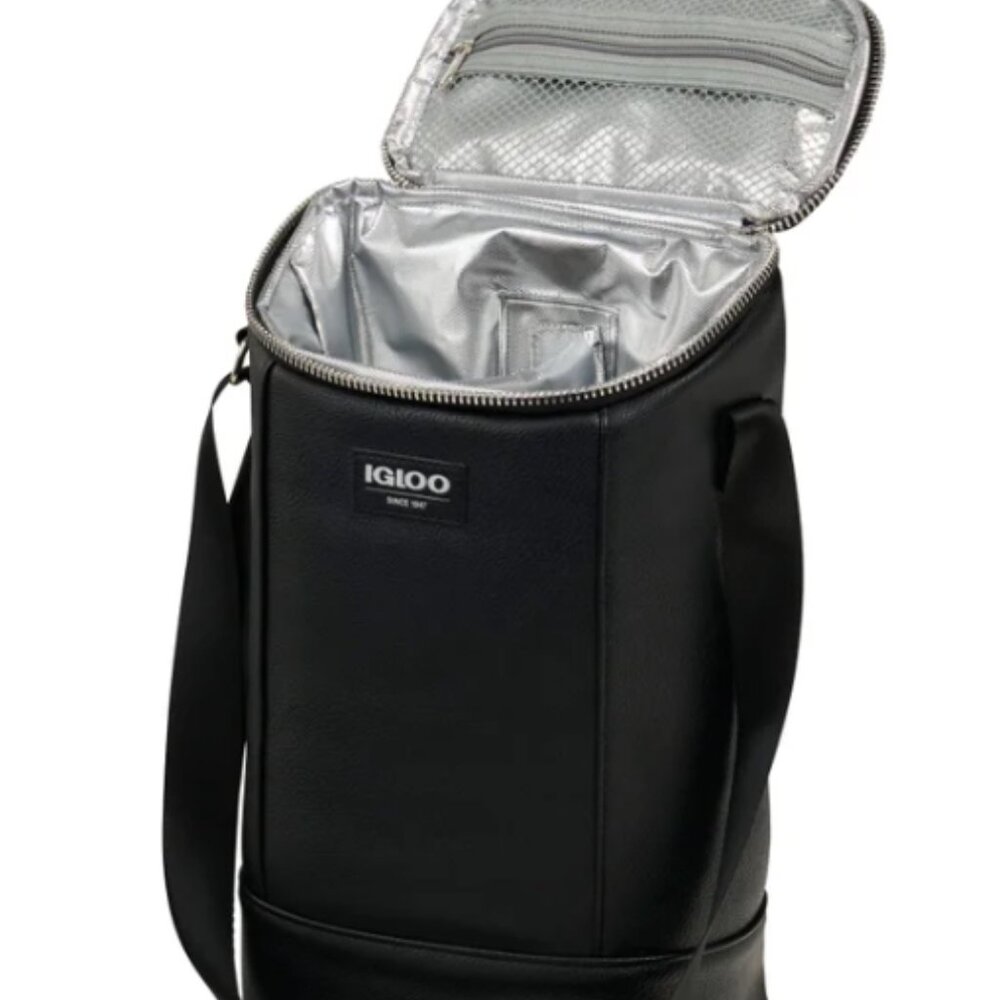 Igloo Luxe Insulated Beverage Tote Vegan Leather Cooler Bag Black - Picture 6 of 9